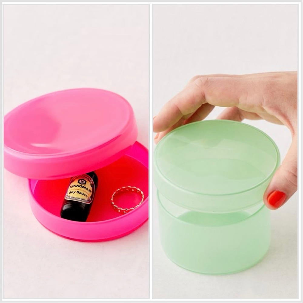HAY Bits and Bobs Glass Container in Pink and Medium Glass Container in Green